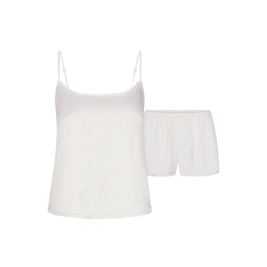 WOVEN SHINE CAMI AND SHORT SLEEP SET | IVORY
