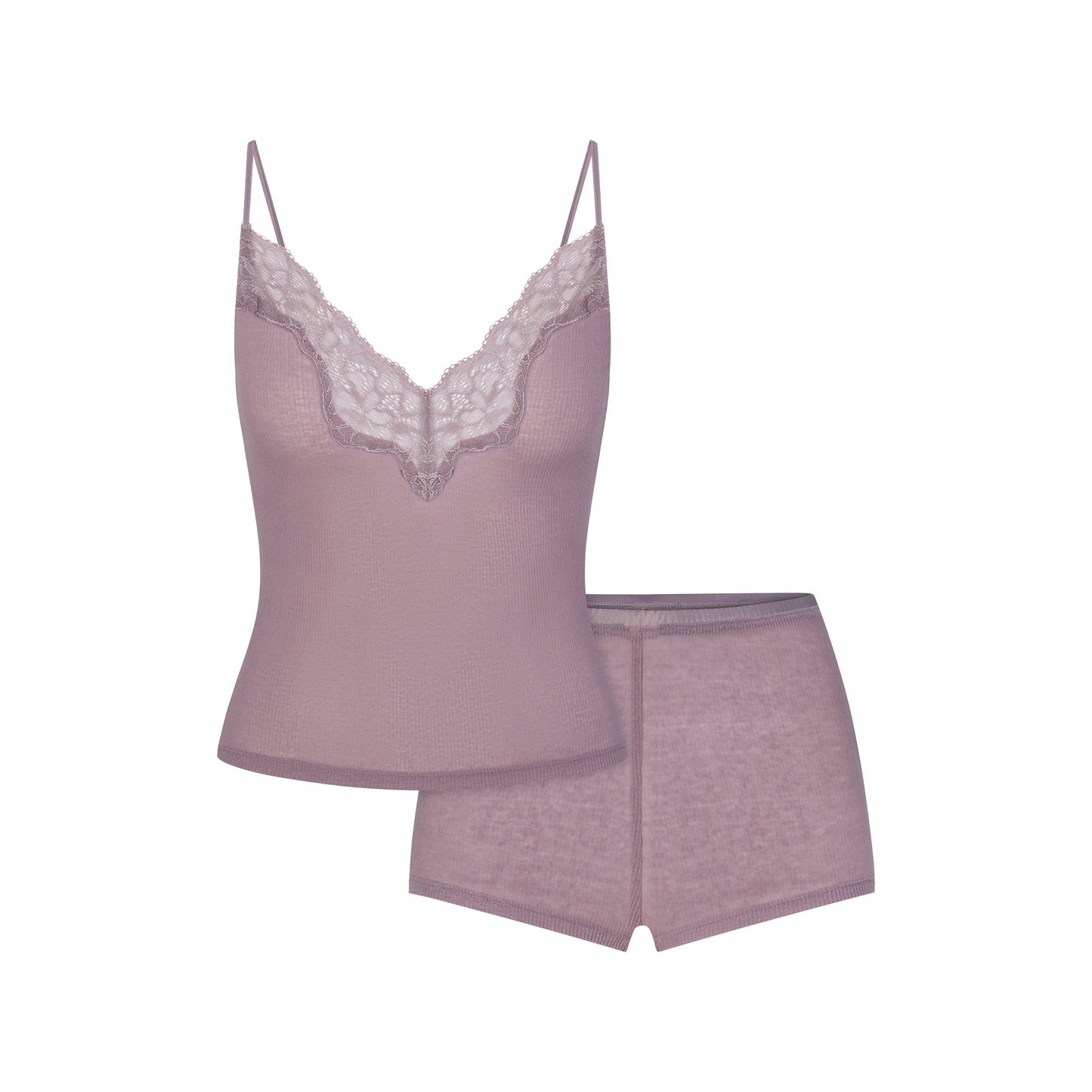 SHEER RIB LACE CAMI AND SHORT SET | ZINC