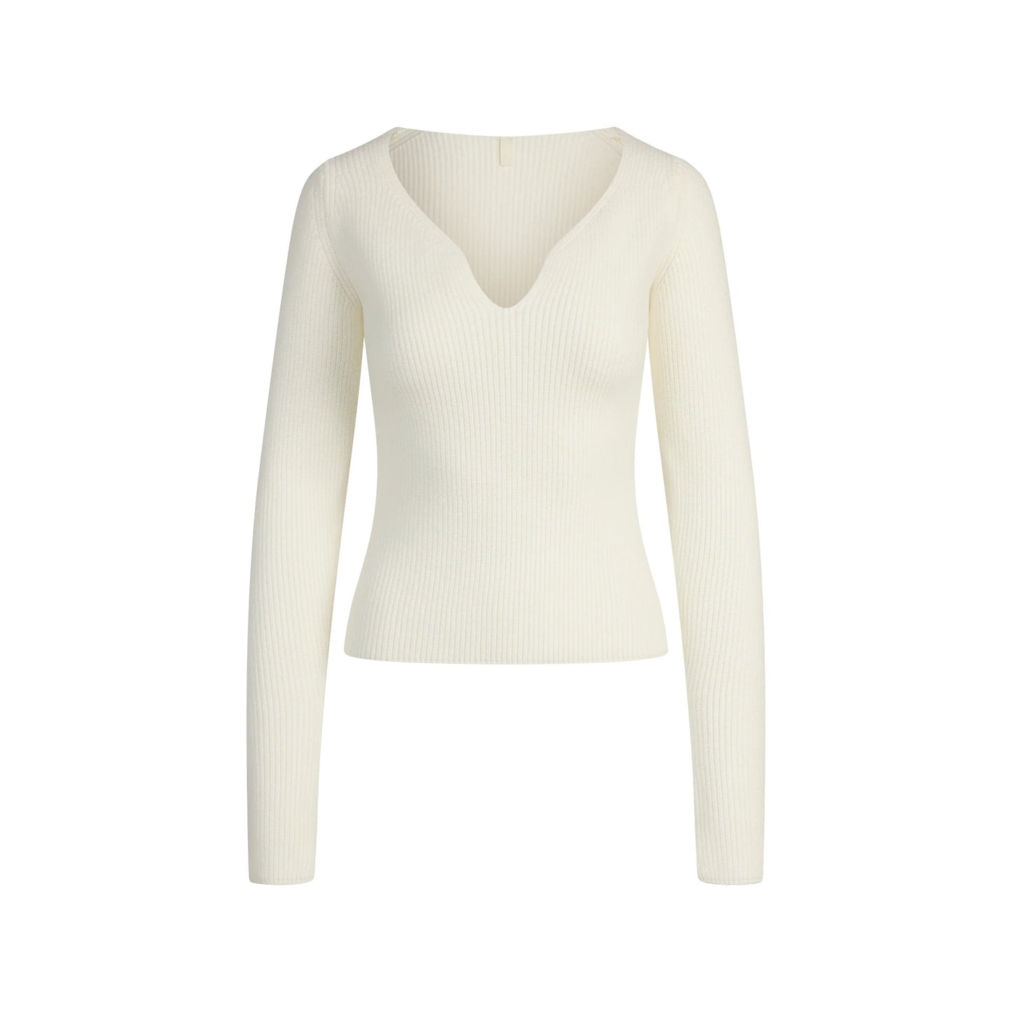 SWEATER KNITS RIBBED LONG SLEEVE TOP | IVORY