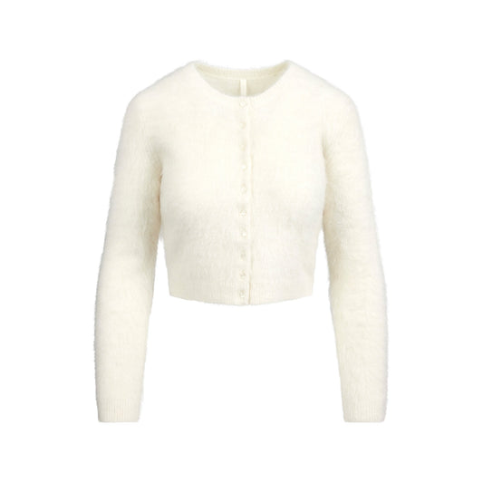 BRUSHED ALPACA LONG SLEEVE CARDIGAN | EGRET