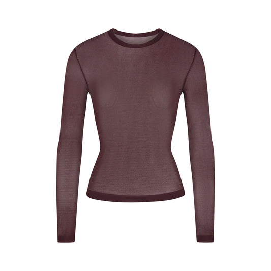 SLINKY KNIT CREW NECK LONG SLEEVE TOP | CURRANT