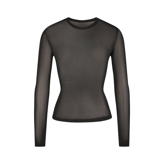 SLINKY KNIT CREW NECK LONG SLEEVE TOP | OBSIDIAN