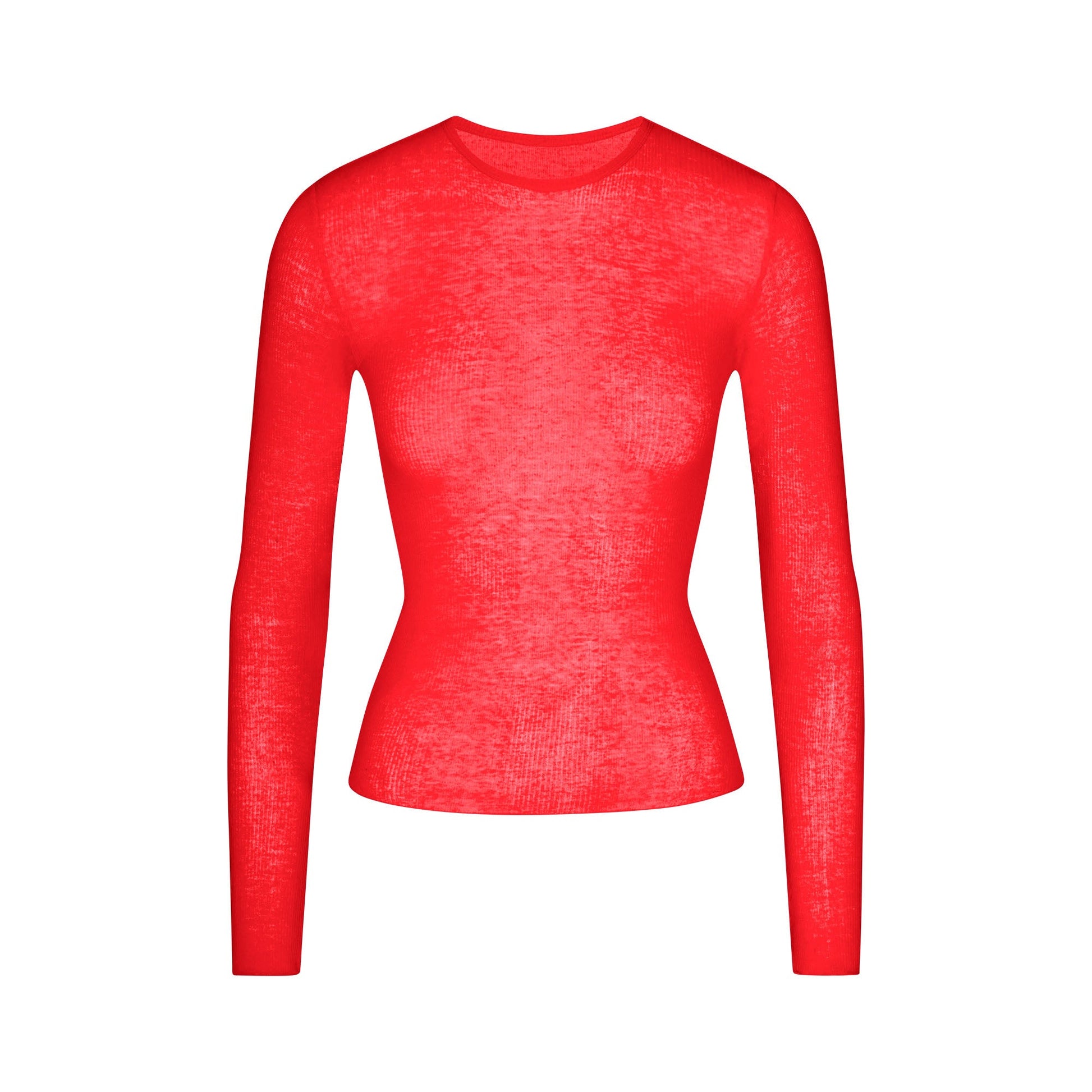 SHEER RIB LONG SLEEVE TOP | CARMINE