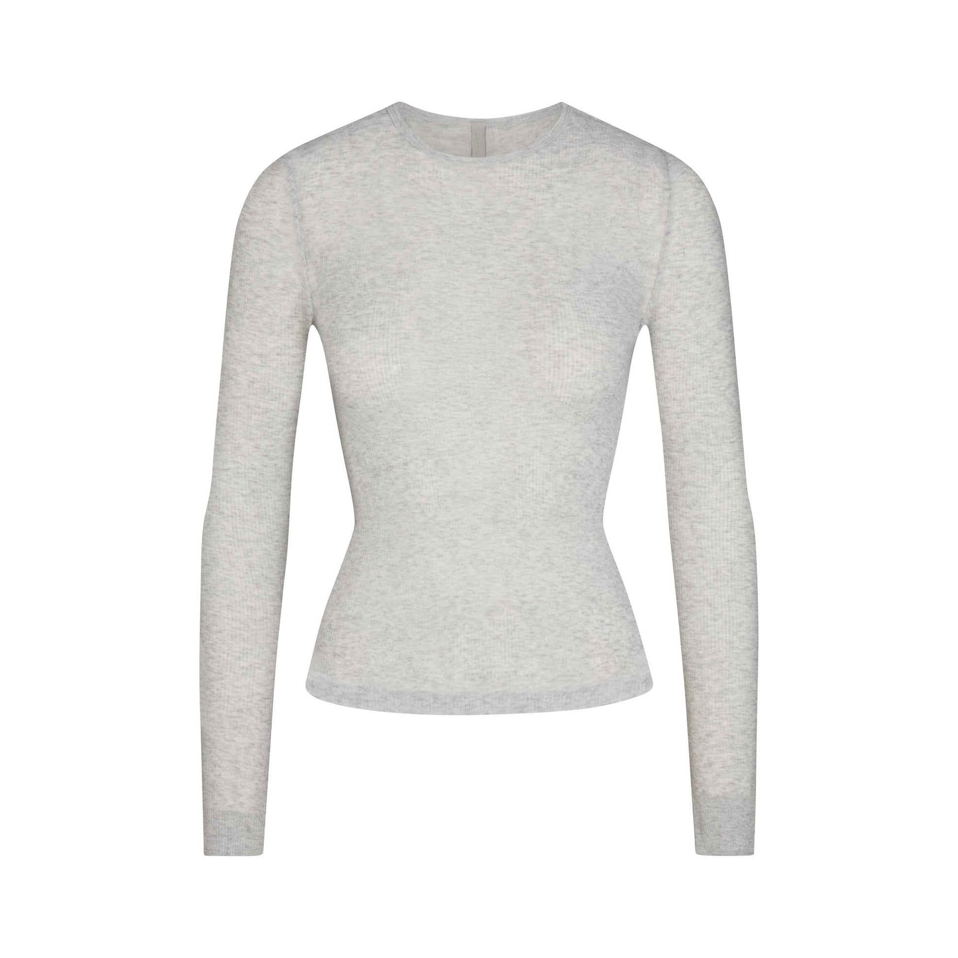 SHEER RIB LONG SLEEVE TOP | LIGHT HEATHER GREY