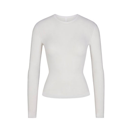 SHEER RIB LONG SLEEVE TOP | SNOW