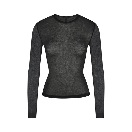 SHEER RIB LONG SLEEVE TOP | SOOT