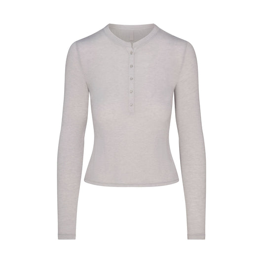 SHEER MODAL CREWNECK HENLEY | HEATHER GREY