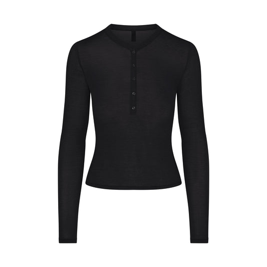 SHEER MODAL CREWNECK HENLEY | ONYX