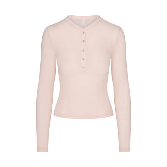 SHEER MODAL CREWNECK HENLEY | PRIMROSE