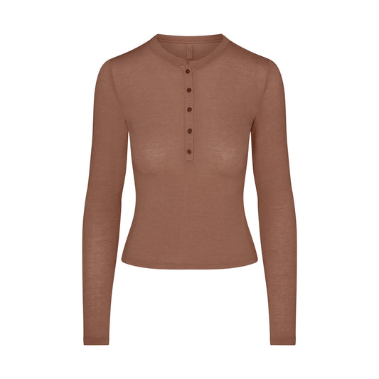 SHEER MODAL CREWNECK HENLEY | SIENNA