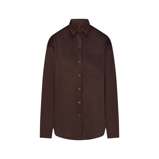 LIGHTWEIGHT SATIN OVERSIZED SHIRT | ESPRESSO