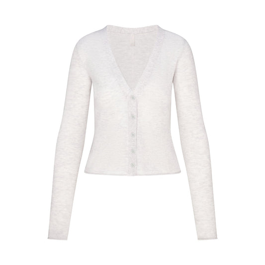 FEATHERWEIGHT CASHMERE CARDIGAN | LIGHT HEATHER GREY