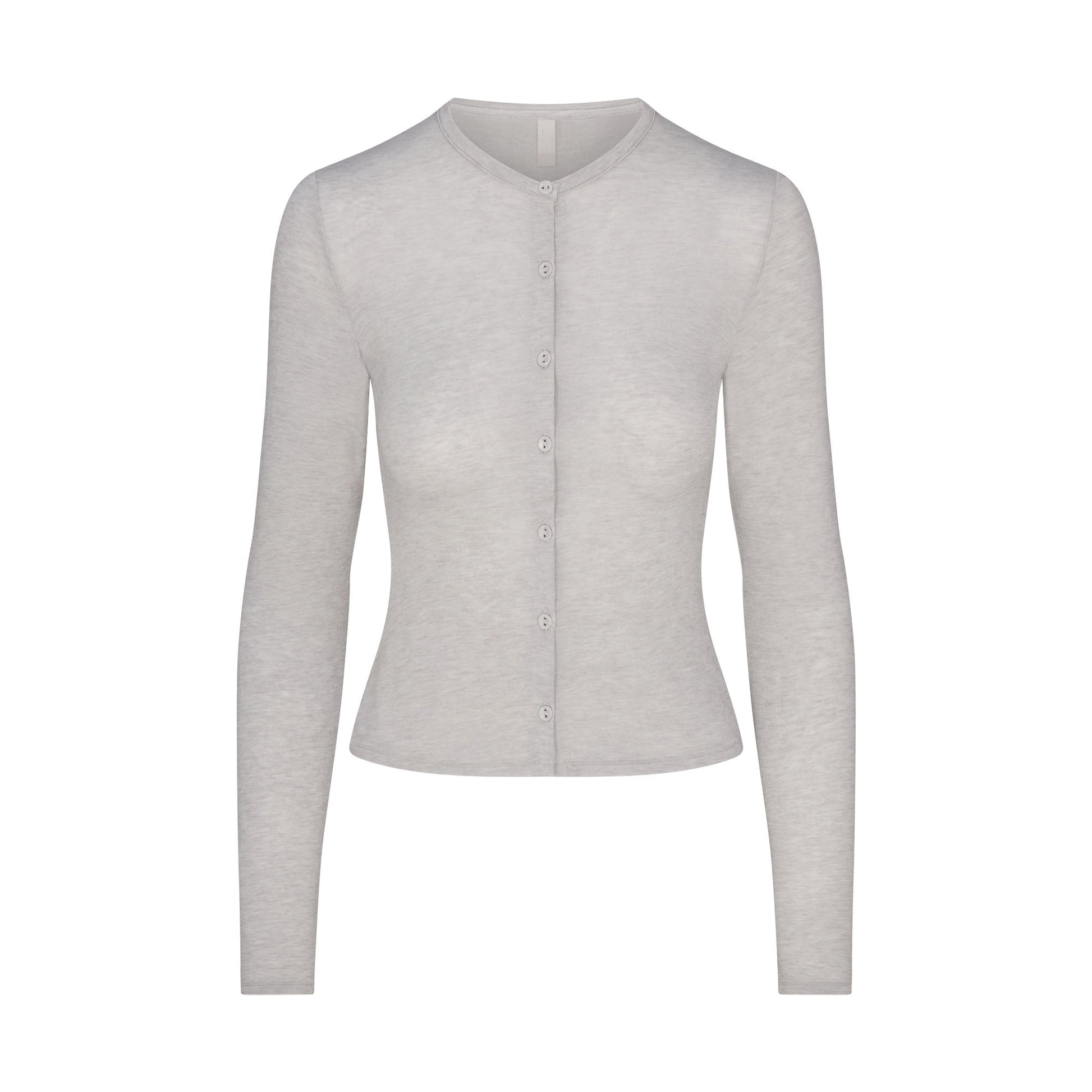 SHEER MODAL CARDIGAN WITH COVERED BUTTONS | HEATHER GREY