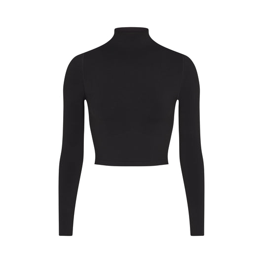 NikeSKIMS VINTAGE SEAMLESS MOCK NECK CROP TOP | OBSIDIAN