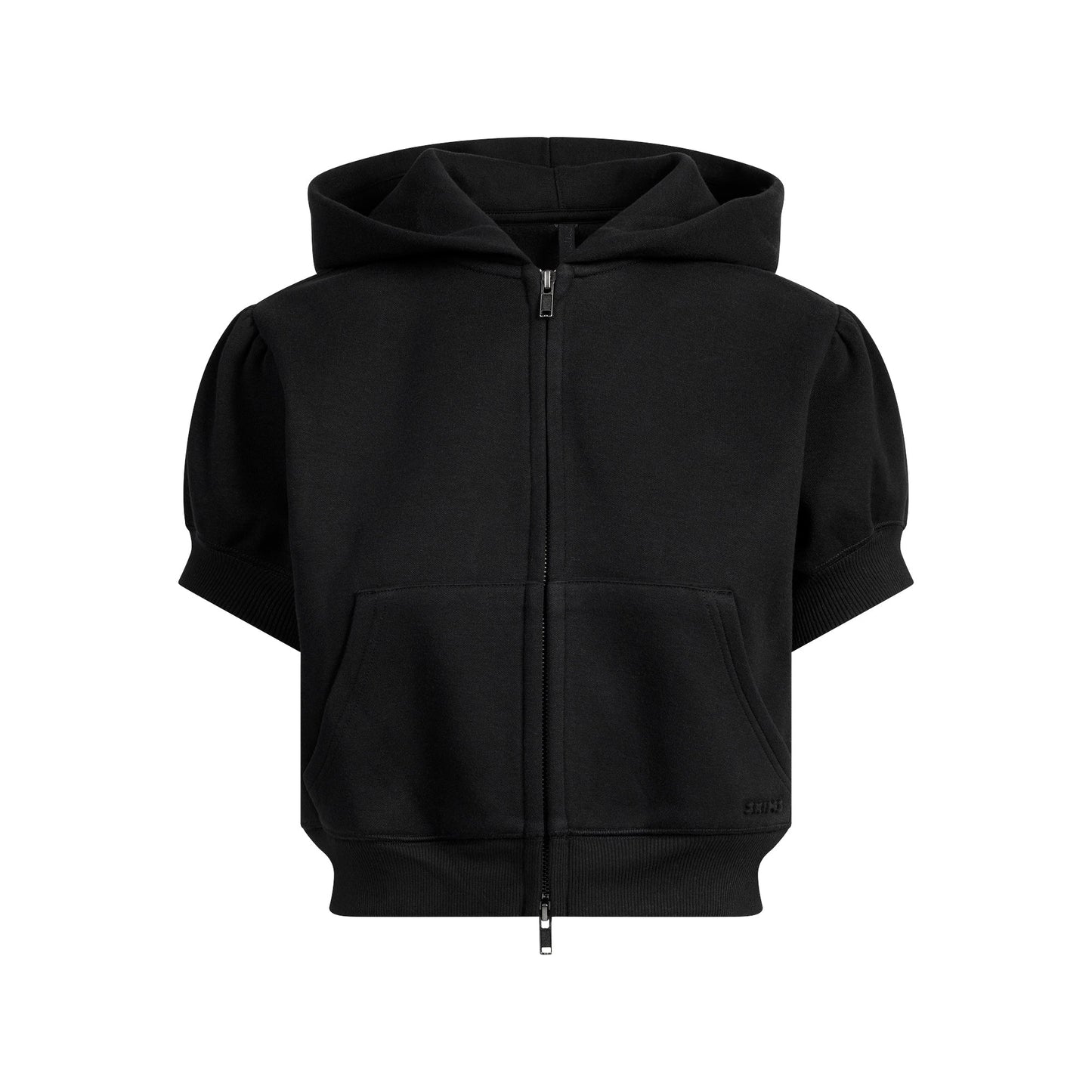 COTTON FLEECE BUBBLE SLEEVE CROPPED ZIP UP | ONYX