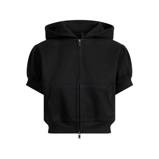 COTTON FLEECE BUBBLE SLEEVE CROPPED ZIP UP | ONYX