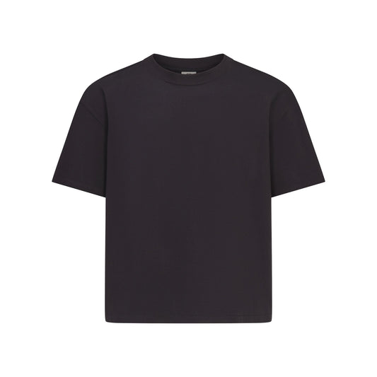 HEAVYWEIGHT COTTON MENS RELAXED CROPPED CREWNECK | OBSIDIAN