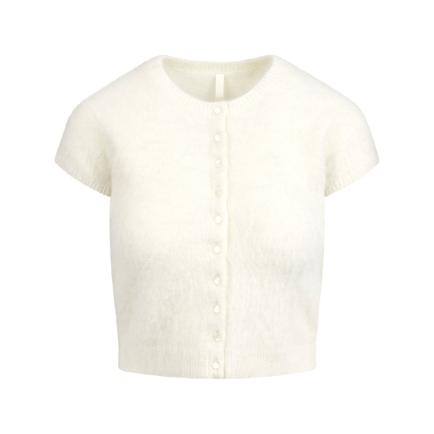 BRUSHED ALPACA SHORT SLEEVE CARDIGAN | EGRET