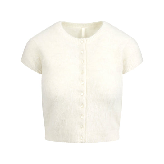 BRUSHED ALPACA SHORT SLEEVE CARDIGAN | EGRET