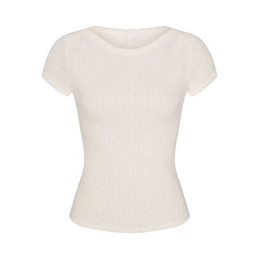 HEAVY POINTELLE BOATNECK TEE | MARBLE