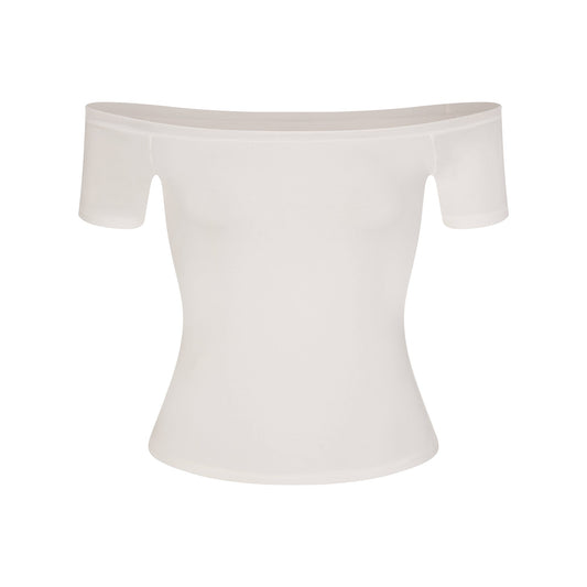 COTTON JERSEY OFF THE SHOULDER TOP | MARBLE