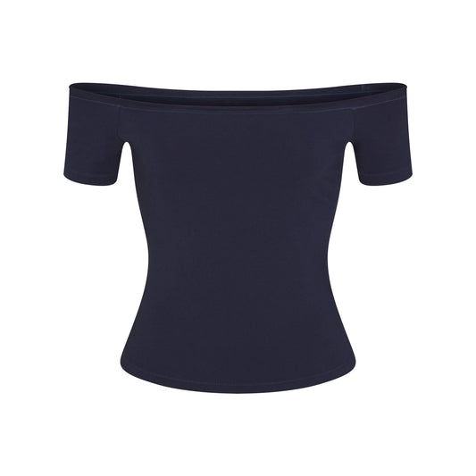 COTTON JERSEY OFF THE SHOULDER TOP | NAVY