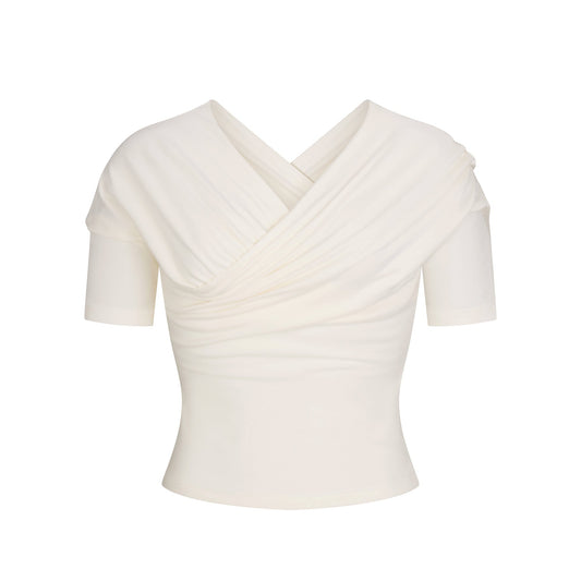 COTTON JERSEY WRAP TOP | MARBLE