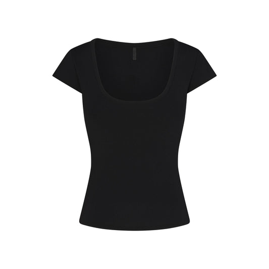 REFINED KNIT SCOOP NECK TOP | OBSIDIAN