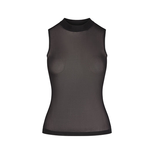 SLINKY KNIT MOCK NECK TANK | OBSIDIAN