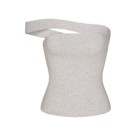 COTTON JERSEY ASYMMETRICAL TOP | LIGHT HEATHER GREY