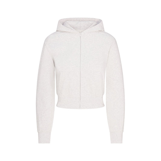 COTTON JERSEY ZIP UP HOODIE | LIGHT HEATHER GREY