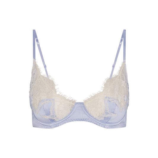 SILK LACE UNLINED DEMI BRA | PERIWINKLE CONTRAST