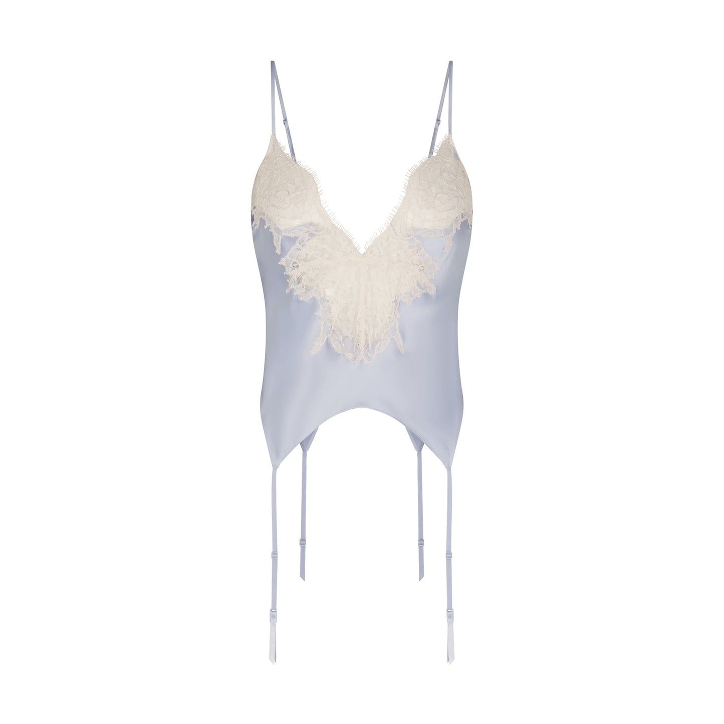 SILK LACE GARTER CAMI AND SHORT SET | PERIWINKLE CONTRAST