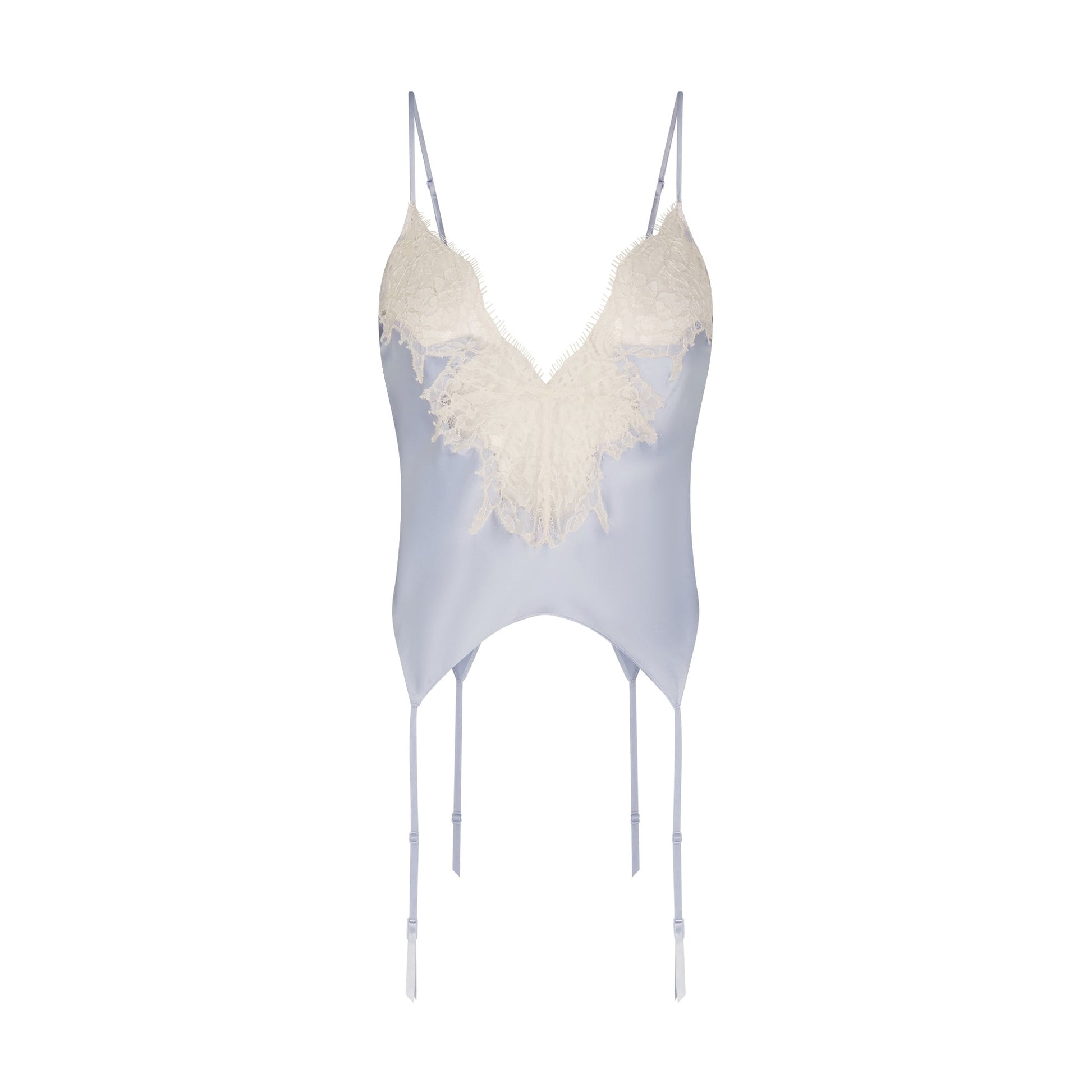 SILK LACE GARTER CAMI AND SHORT SET | PERIWINKLE CONTRAST