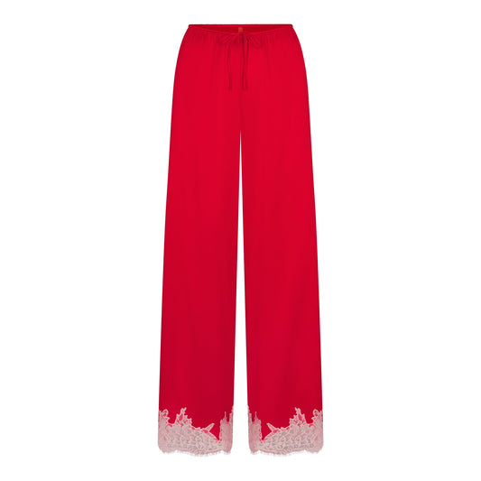 SILK LACE STRAIGHT LEG PANT | RUBY CONTRAST