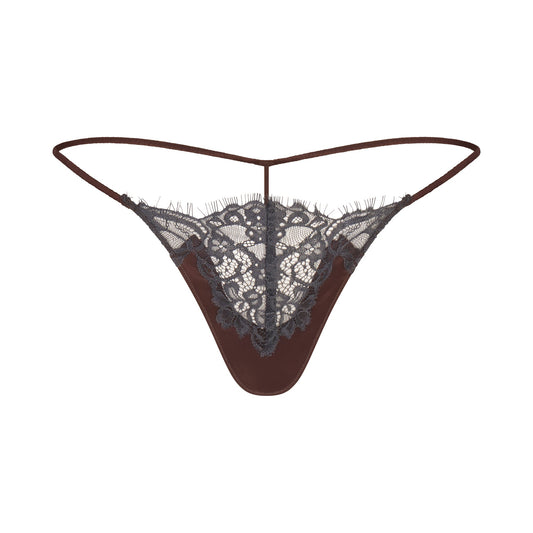 SILK LACE STRING THONG | ESPRESSO CONTRAST