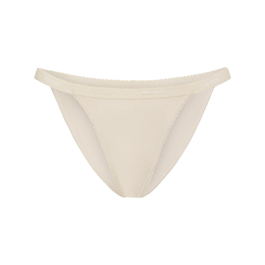LIGHTWEIGHT COTTON LOGO PICOT STRING BIKINI | BUTTER TONAL