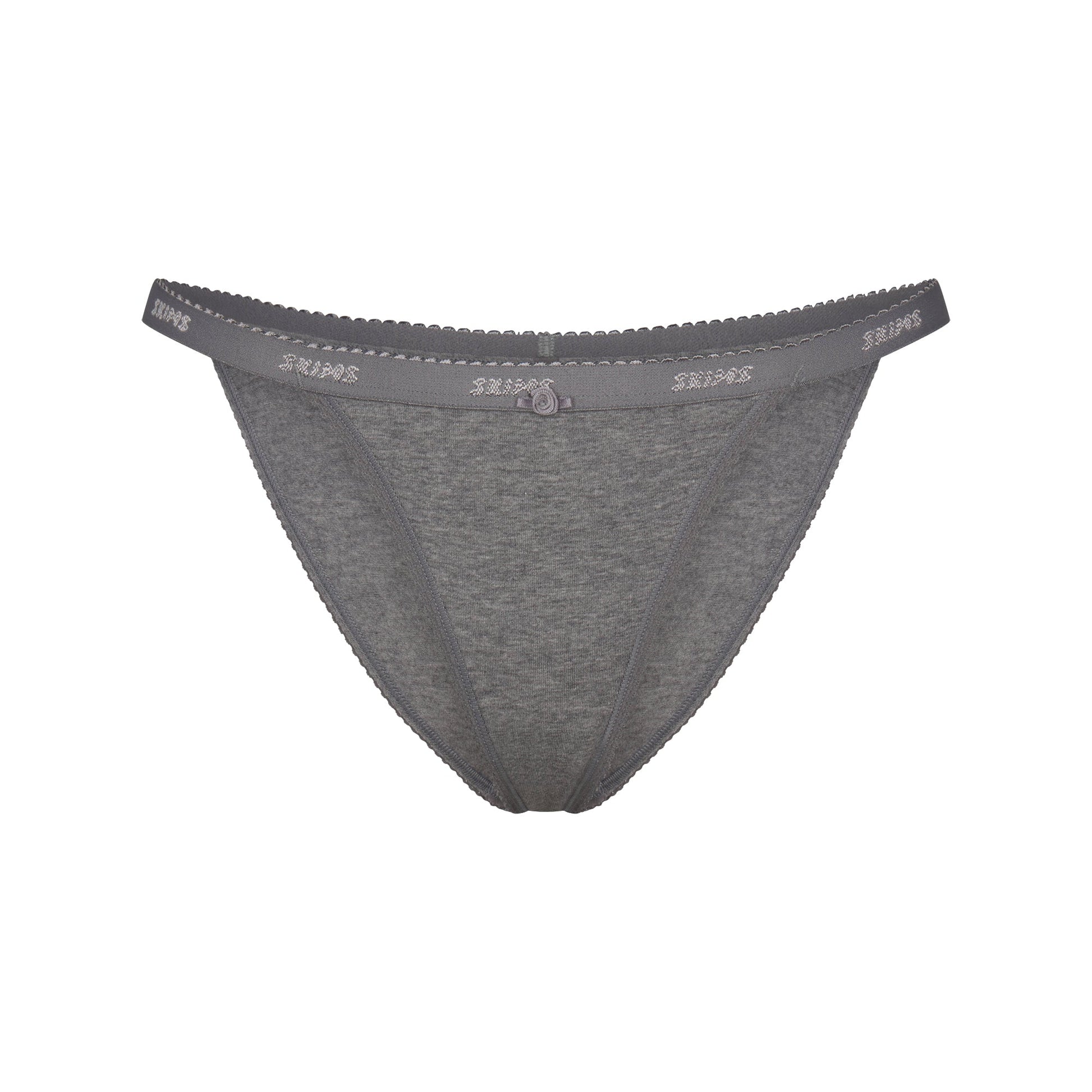 LIGHTWEIGHT COTTON LOGO PICOT STRING BIKINI | DARK HEATHER GREY
