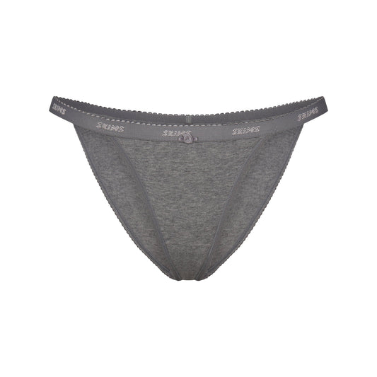 LIGHTWEIGHT COTTON LOGO PICOT STRING BIKINI | DARK HEATHER GREY