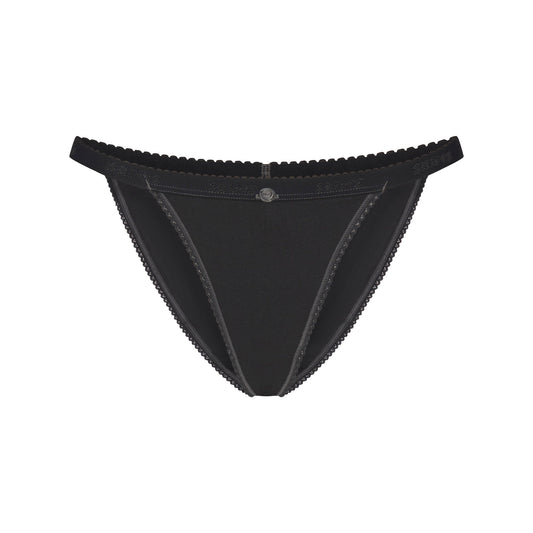 LIGHTWEIGHT COTTON LOGO PICOT STRING BIKINI | SOOT