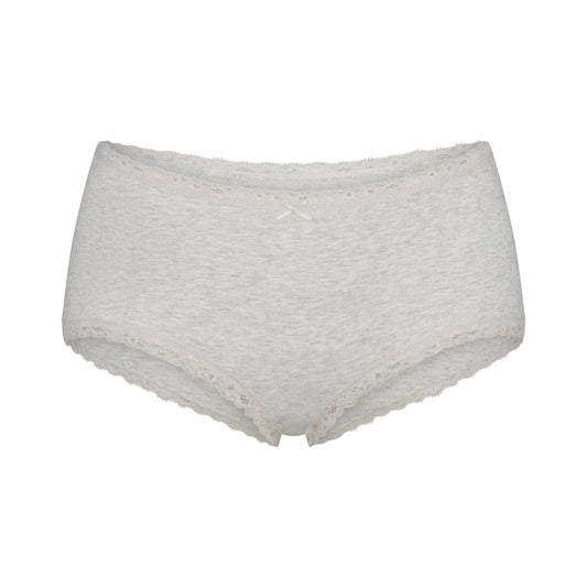 LIGHTWEIGHT COTTON POINTELLE LACE BOY SHORT | LIGHT HEATHER GREY