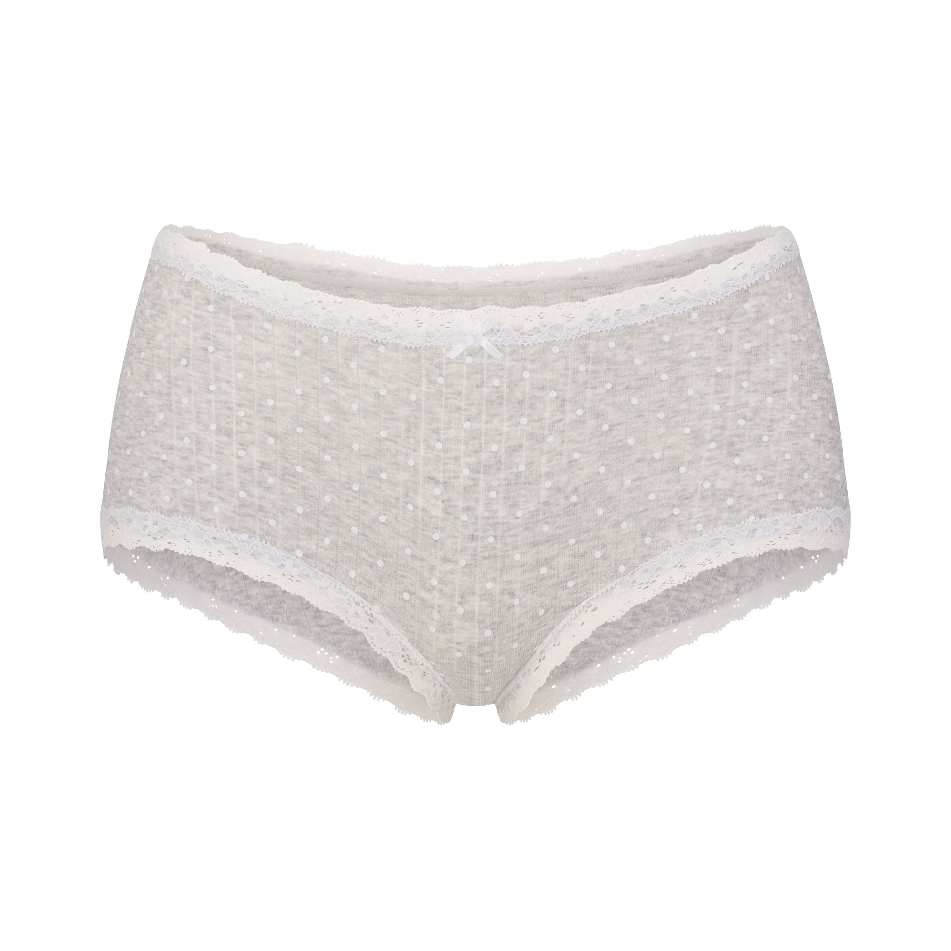LIGHTWEIGHT COTTON POINTELLE LACE BOY SHORT | LIGHT HEATHER GREY PIN DOT
