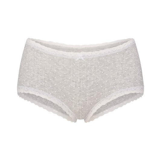 LIGHTWEIGHT COTTON POINTELLE LACE BOY SHORT | LIGHT HEATHER GREY PIN DOT