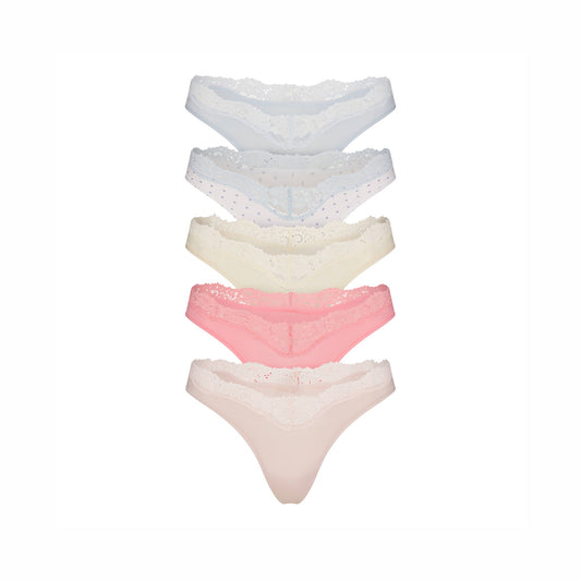 FITS EVERYBODY LACE DIPPED THONG 5-PACK | PIN DOT MULTI