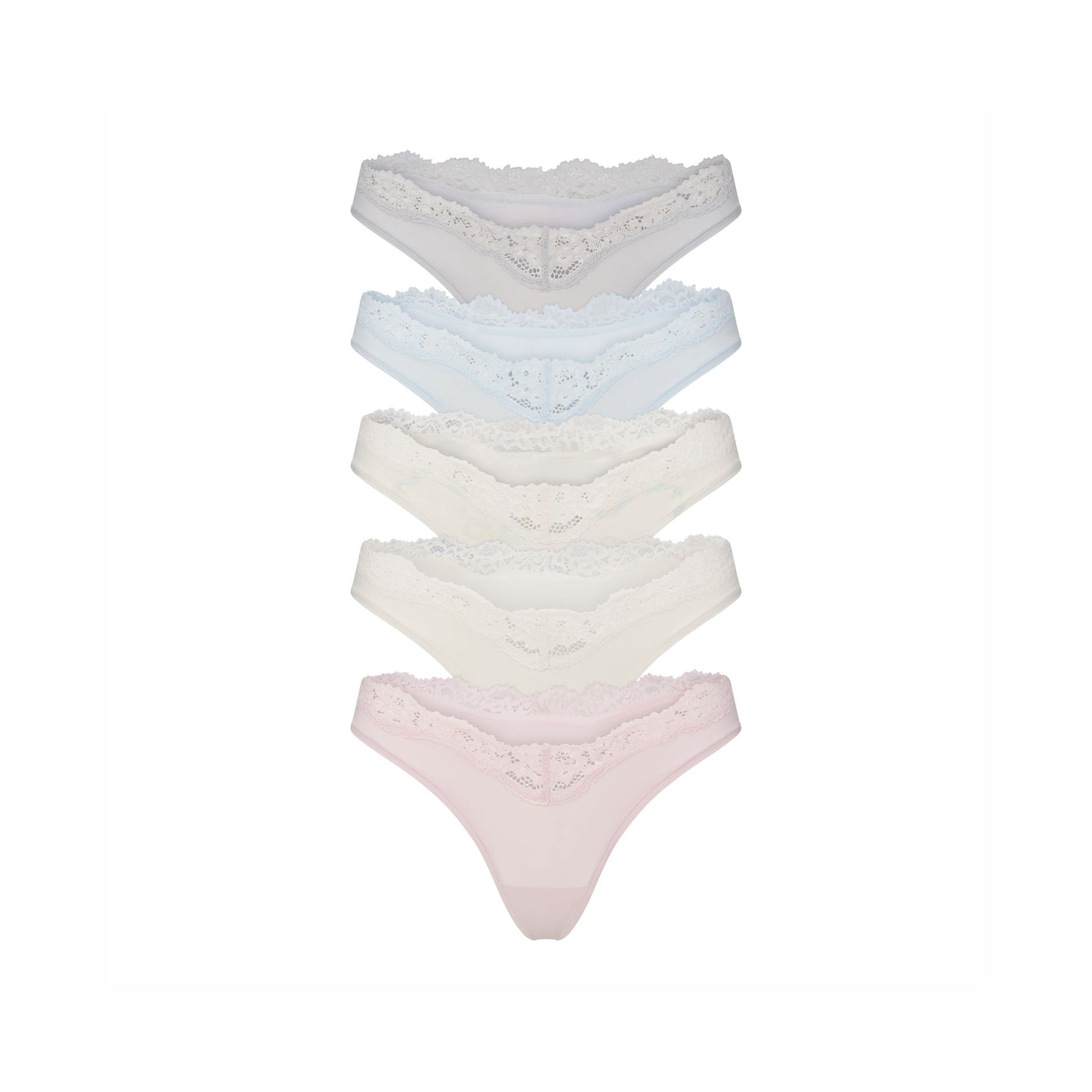 FITS EVERYBODY LACE DIPPED THONG 5-PACK | IVORY PEARL BOW MULTI