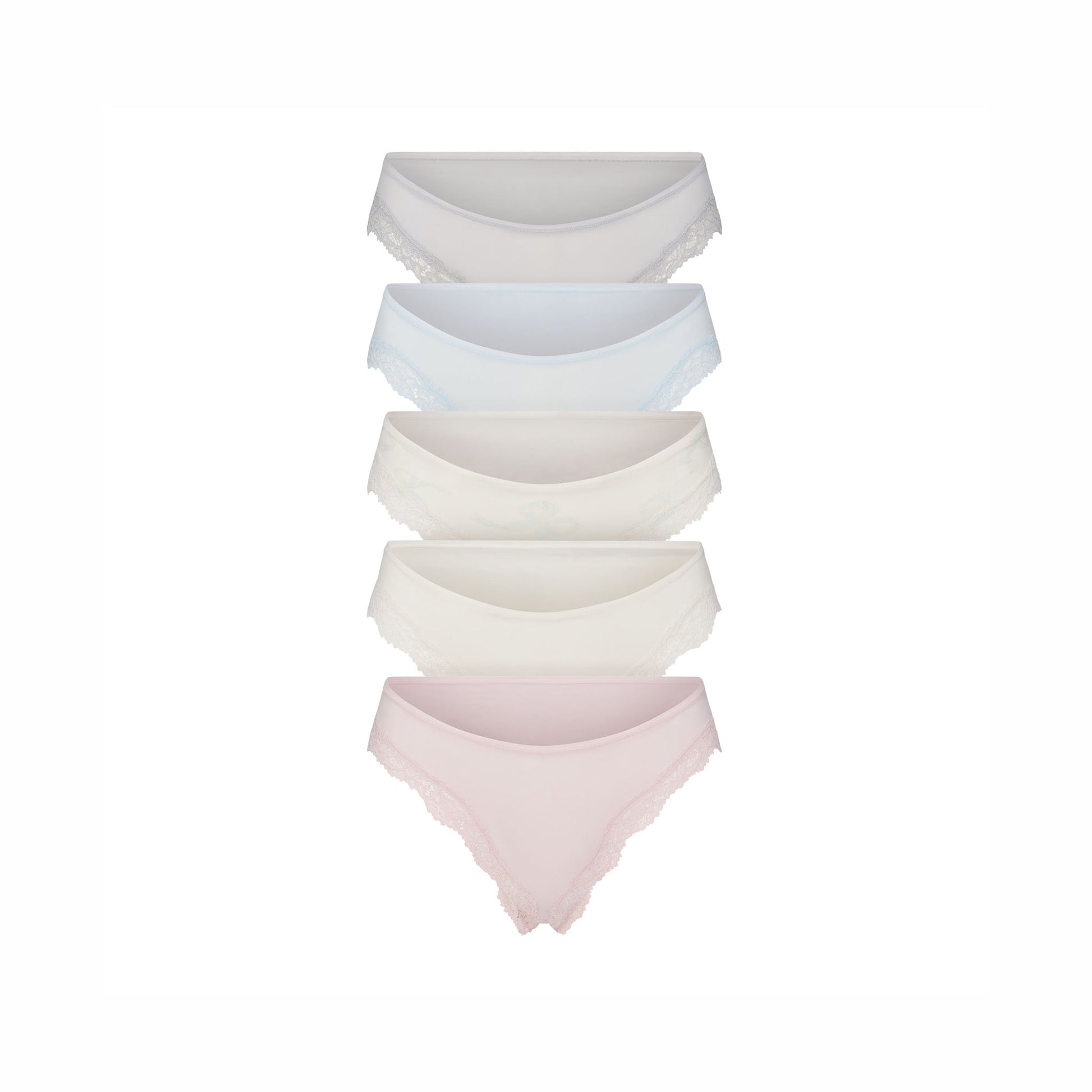 FITS EVERYBODY LACE CHEEKY TANGA 5-PACK | IVORY PEARL BOW MULTI