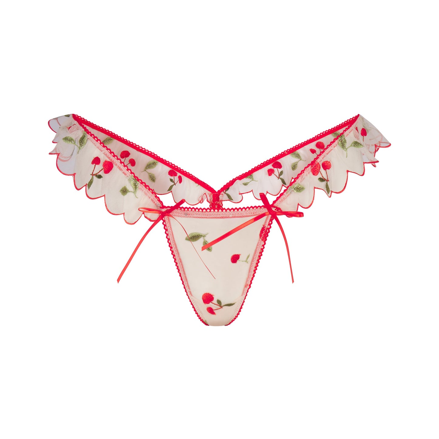 EMBROIDERED TULLE BUTTERFLY THONG | PRIMROSE CHERRY TULLE