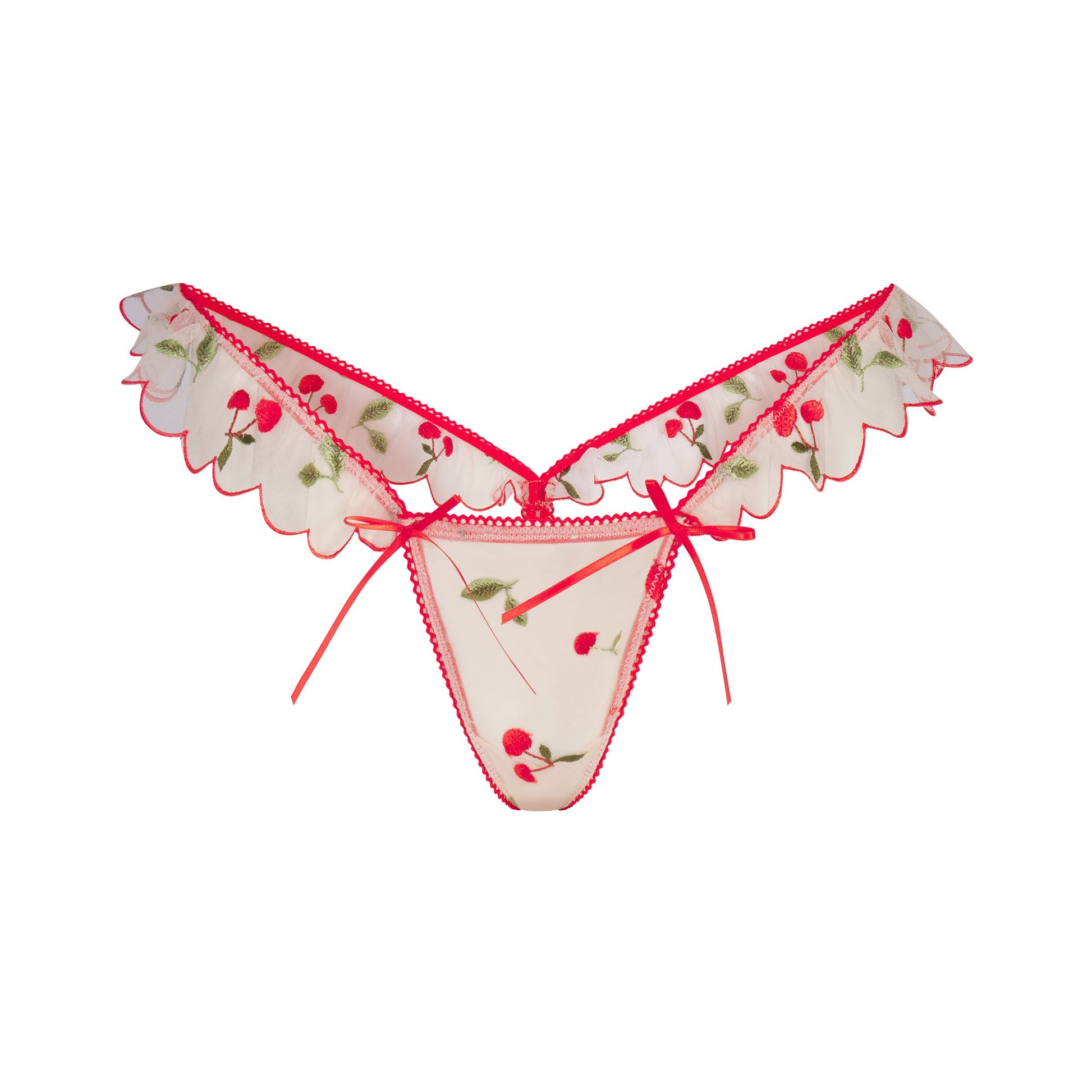 EMBROIDERED TULLE BUTTERFLY THONG | PRIMROSE CHERRY TULLE
