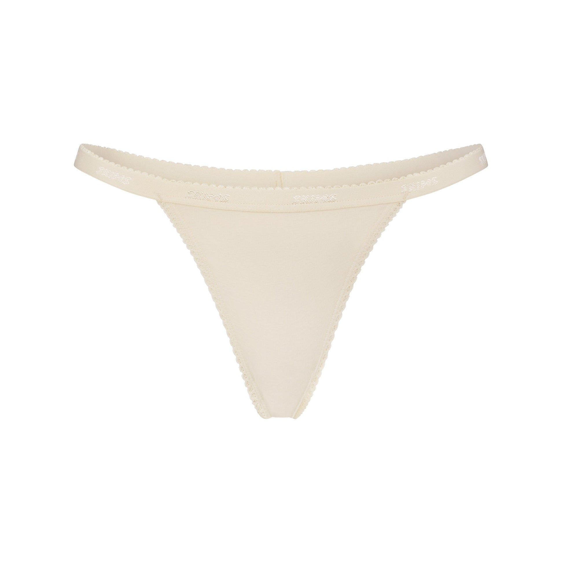 LIGHTWEIGHT COTTON LOGO PICOT THONG | BUTTER TONAL