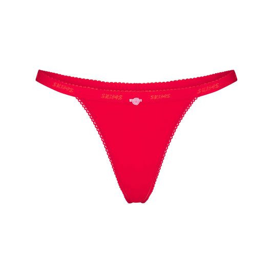 LIGHTWEIGHT COTTON LOGO PICOT THONG | RUBY TONAL
